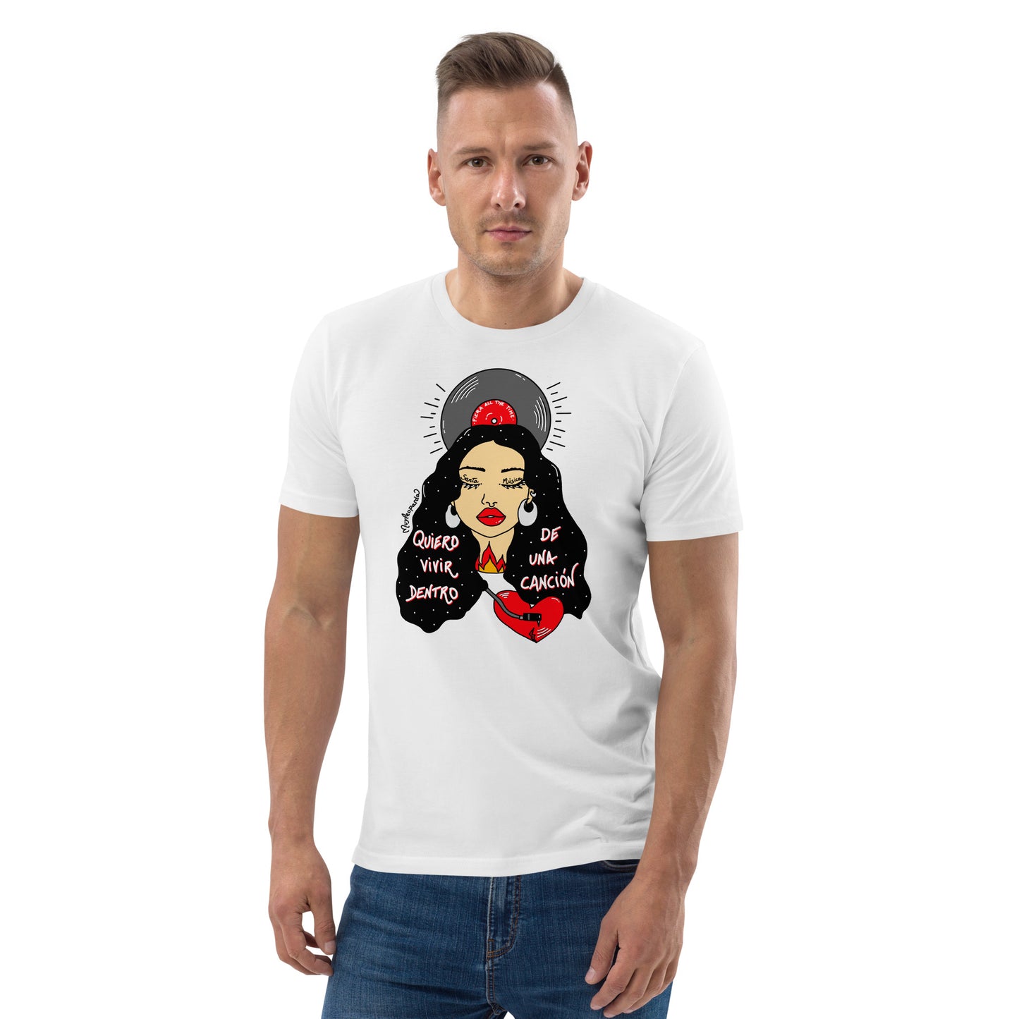 Camiseta de algodón orgánico unisex Santa Música